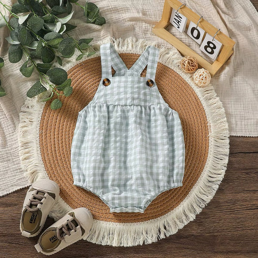 Baby Boys Sleeveless Summer Gingham Green Jumpsuit