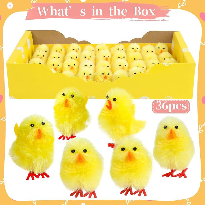 36Pcs Mini Chicks Easter Chenille Easter Chicks 1.26Inch Small Soft Fluffy Chick Stuffed Animal Cuddly Doll Gift Halloween Decor for Easter Party Supply, Yellow