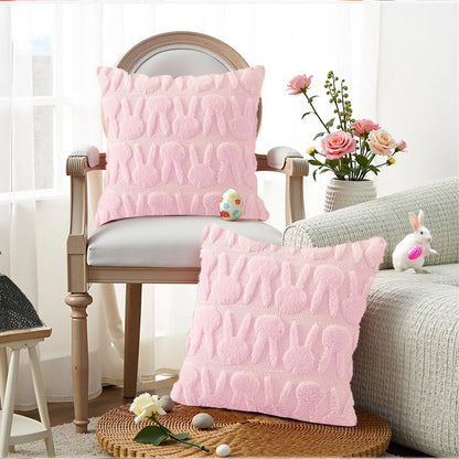 Easter Pillow Covers 18 X 18 Inch Pack of 2 Luxury Soft Bunny Rabbit Pattern Decorative Throw Pillowcases for Happy Easter Spring Holiday Decor Home Party Sofa Couch