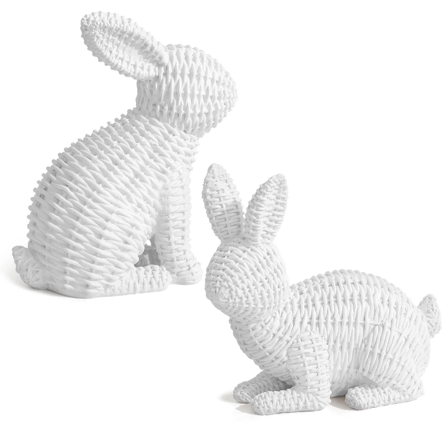 2 Pcs Easter Rabbit Decor, Easter Rattan Bunny Resin Ornaments for Home Courtyard Tabletop to Enhance the Easter Atmosphere