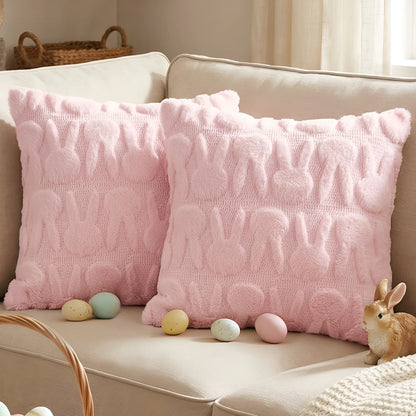 Easter Pillow Covers 18 X 18 Inch Pack of 2 Luxury Soft Bunny Rabbit Pattern Decorative Throw Pillowcases for Happy Easter Spring Holiday Decor Home Party Sofa Couch