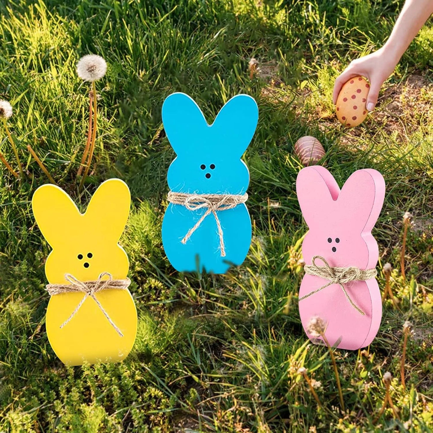 3Pcs Easter Decorations Bunny Tabletop Centerpieces-Indoor Easter Decoration for Spring Home Office Farmhouse Gift