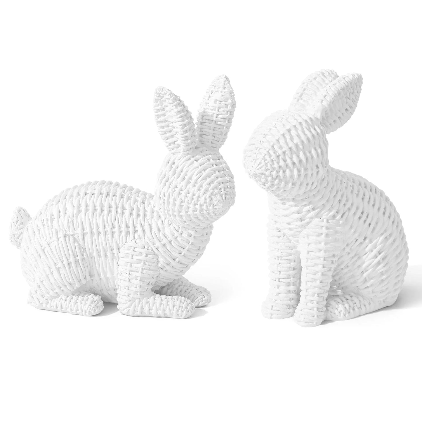 2 Pcs Easter Rabbit Decor, Easter Rattan Bunny Resin Ornaments for Home Courtyard Tabletop to Enhance the Easter Atmosphere