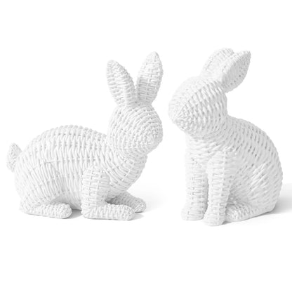 2 Pcs Easter Rabbit Decor, Easter Rattan Bunny Resin Ornaments for Home Courtyard Tabletop to Enhance the Easter Atmosphere