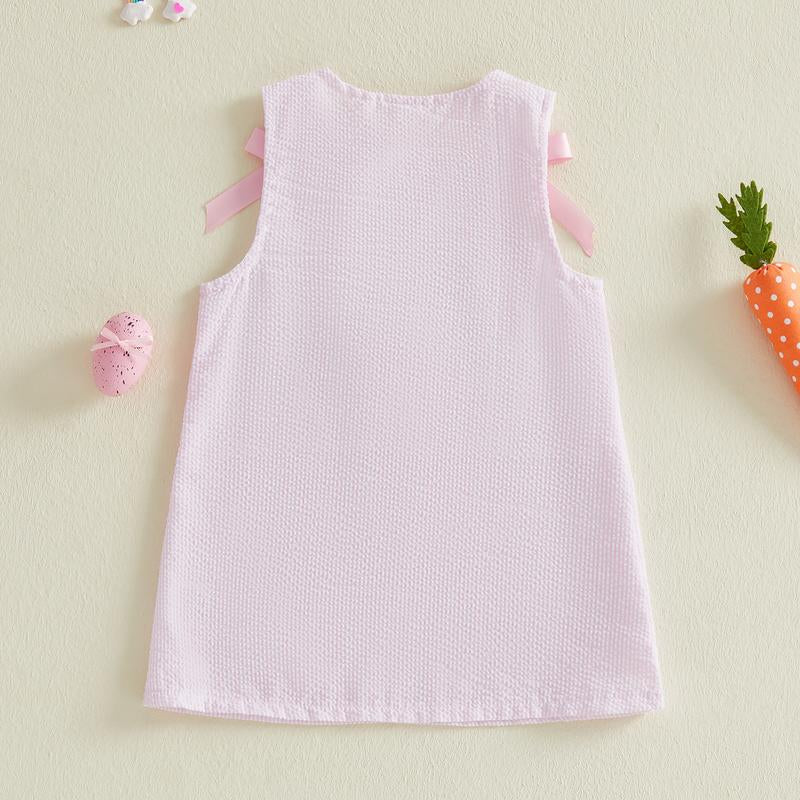 Toddler Baby Little Girl Easter Dress Sleeveless Crew Neck Bunny Embroidery Striped Tank Dress Summer 1-5 Years