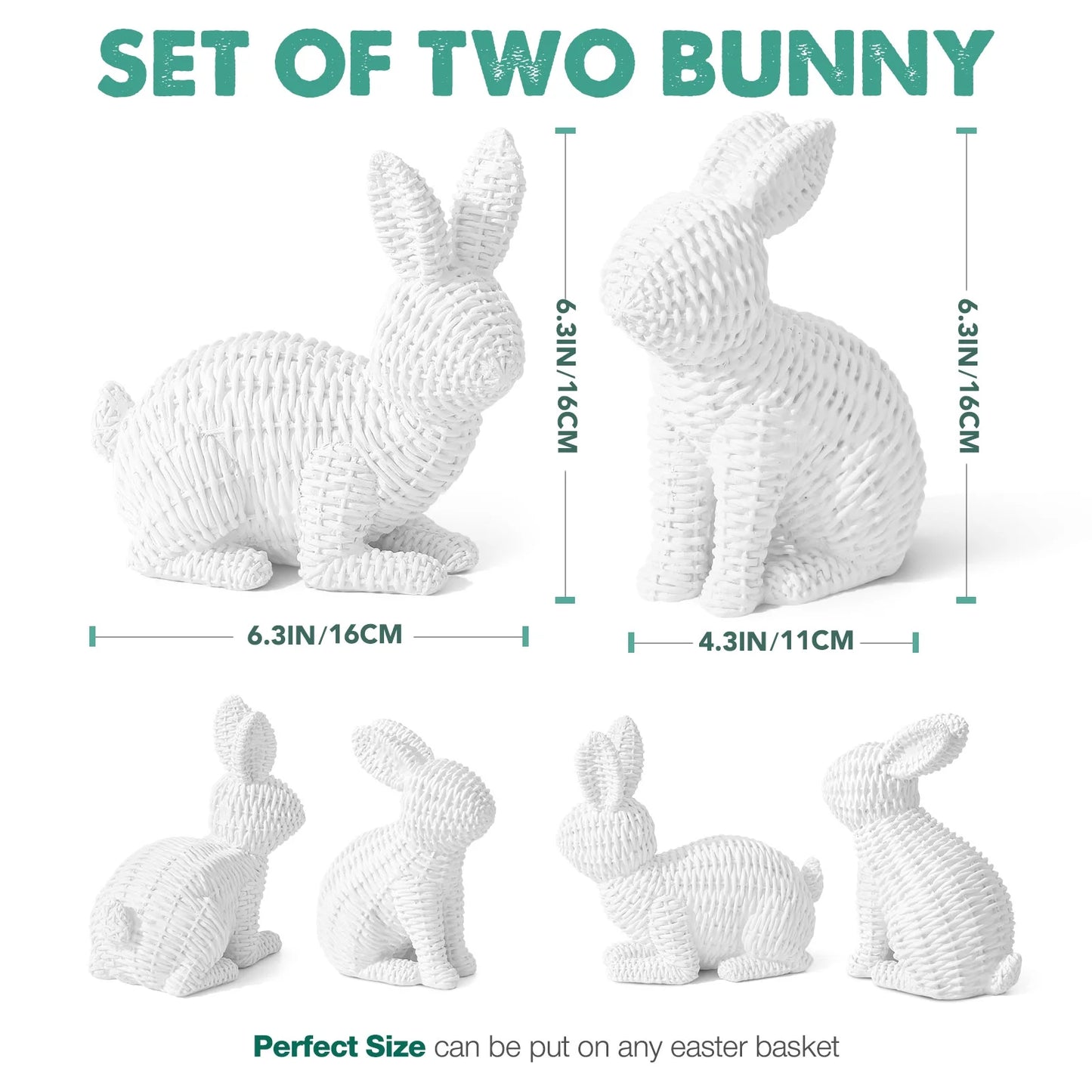 2 Pcs Easter Rabbit Decor, Easter Rattan Bunny Resin Ornaments for Home Courtyard Tabletop to Enhance the Easter Atmosphere