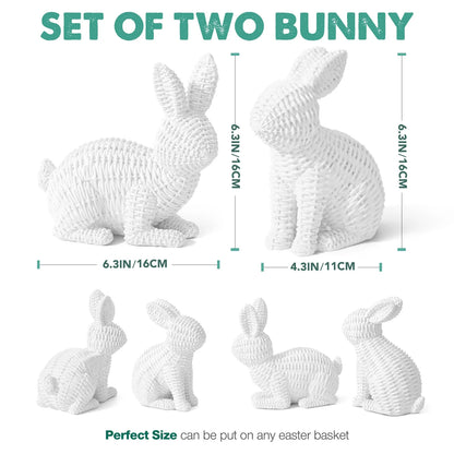 2 Pcs Easter Rabbit Decor, Easter Rattan Bunny Resin Ornaments for Home Courtyard Tabletop to Enhance the Easter Atmosphere