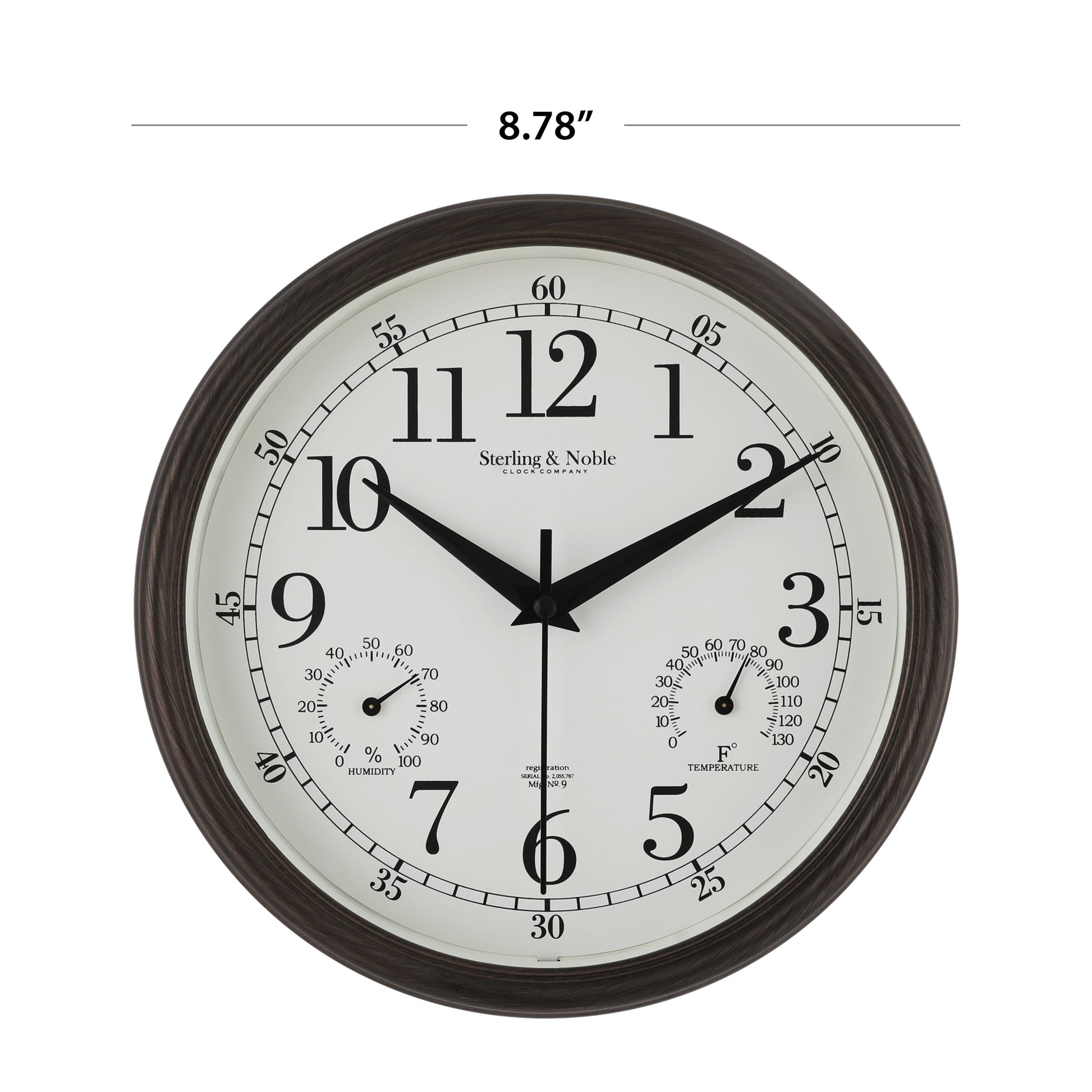 8.75" Indoor/Outdoor Antique Bronze round Arabic Analog Wall Clock