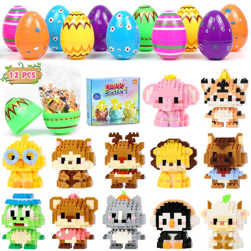 Easter Egg Fillers | 12-Piece Animal Building Block Toys | Mini Animal Figurines | Perfect for Easter Egg Hunt Party Favors, Supplies & Decorations
