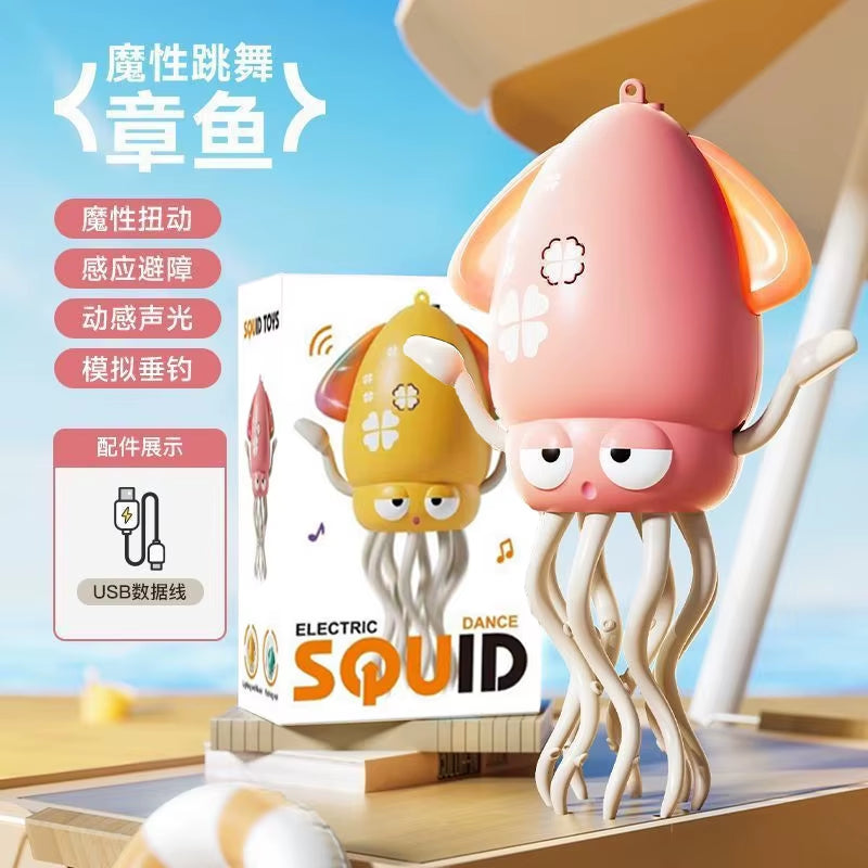 Electronic Dancing Squid Toys with Light&Music Funny Induction Lying Flat Squid Toddler Interactive Development Tummy Time Gifts